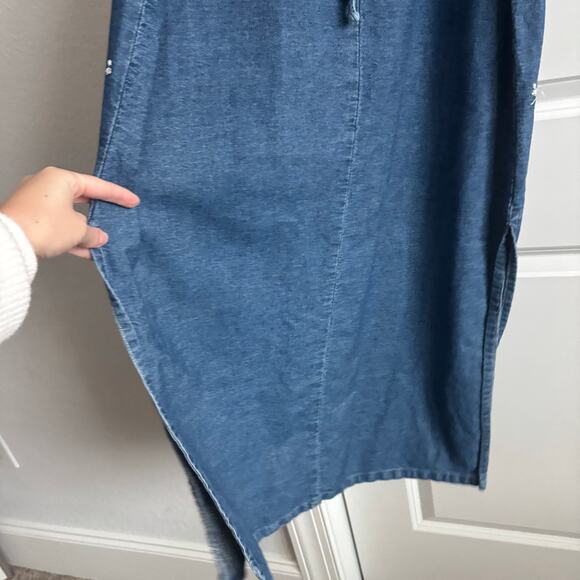 Vintage 90s FACETS Denim Maxi Dress Embroidered Cottagecore Square Neck Sz 14 - Picture 10 of 16
